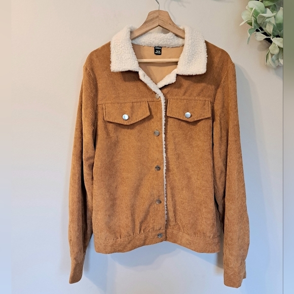 BUTTON Up Sherpa Corduroy Jacket Burnt Orange Size M - Picture 1 of 6